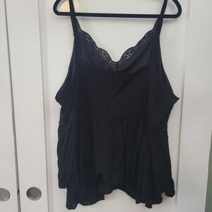 Torrid Black Eyelet Lace Trim Smocked Cami Tank Top Plus Size 4 Y2K Layer Casual